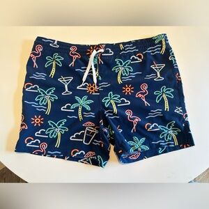 Chubbies Swim Trunks - Navy with Multicolor Tropical Print Size Medium